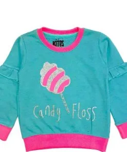 Candy Floss Frill Sleeves Terry Sweatshirt - Sea Green