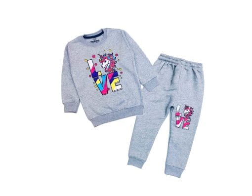 LOVE Unicorn Fleece Tracksuit - Gray