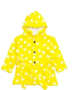 White Flowers Fancy Fleece Hoodie Coat - Yellow