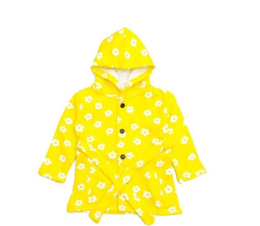 White Flowers Fancy Fleece Hoodie Coat - Yellow