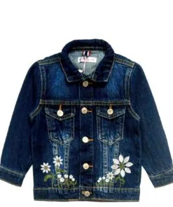 Bloom Flowers Bucnh Denim Jacket - Dark Blue