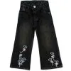 Bloom White & Blue Flowers Flapper Denim Pant - Charcoal
