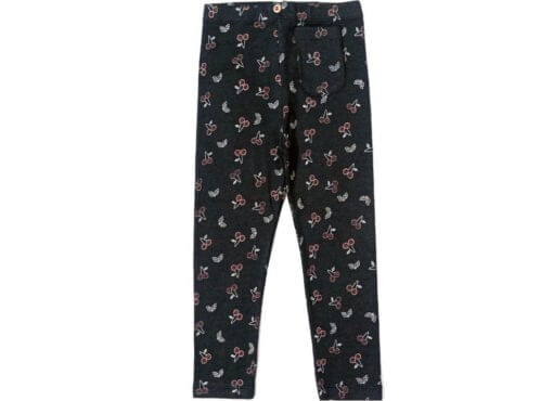 Cherries Print Rib Tights with Front Pocket - Charcoal