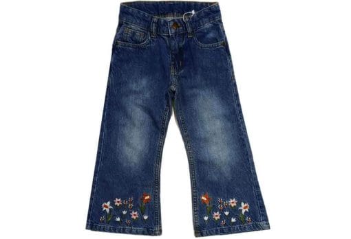 Flowers Bunch on Bottom Flapper Denim Pant - Dark Blue