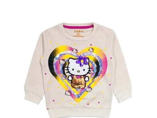 Modern Sequence Heart Kitty Fleece Sweatshirt - Skin