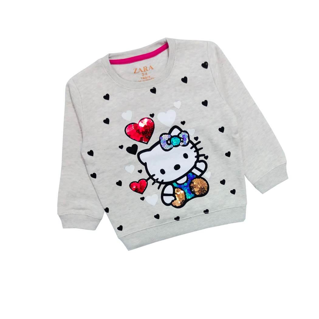 Red Sequence Hearts Golden Kitty Sweatshirt - Silver Gray