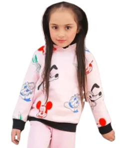 Mickey Snoopy & Donald Fleece Hoodie - Baby Pink