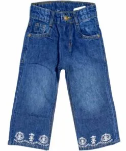 White Motifs Bottom Denim Pent – Mid Blue