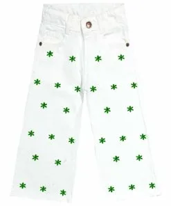 Green Stars Flowers Flapper Denim Pant – Off White
