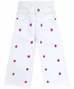 Cherries Bell Bottom Denim Pant – White