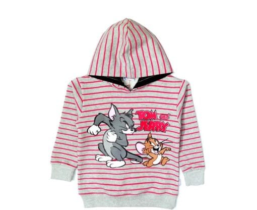 Angry Tom with Jerry Red Stripes Hoodie - Gray