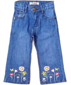 Bottom Multi flowers Flapper Denim Jeans – Sky Blue