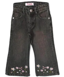 Flowers Bunch On Bottom Flapper Denim Pant – Dark Gray