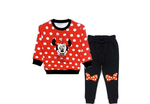 Minnie Mouse Polka Dots Fleece Tracksuit - Red & Black