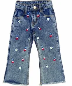 Cherry with Flowers Blue Stone Wash Denim pent – Blue