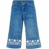 White Stylish Motifs On Bottom Denim pent – Mid Blue