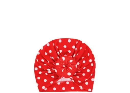 Baby Girls Polka Dot Knot Head Turban Cap - Red