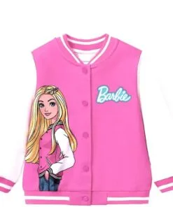 Barbie Stylish Girl BaseBall Fleece Jacket - Pink & White