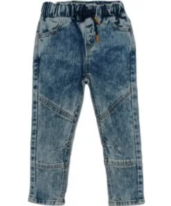 Stone Washed Joggers with Drawstring Waist Denim Pent - Ice Blue