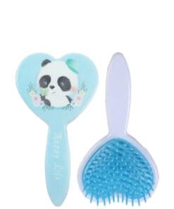 Panda Print Heart Shape Hair Brush For Babies - Blue