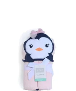 Penguin Hooded Bath Towel - Baby Pink