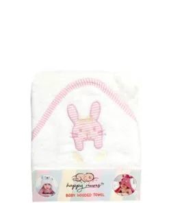 Pink Catto Baby Girl Hooded Bath Towel - White