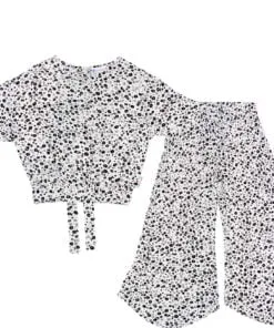 Black Floral Fish Cut Top & Trouser - White