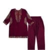 Classic Floral Embroiderd Kameez with Trouser - Burgundy