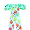 Colorful Bugs Puff Sleeves Jumpsuits - Aqua