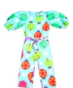 Colorful Bugs Puff Sleeves Jumpsuits - Aqua