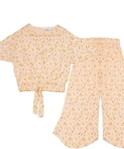 Corn Flowers Fish Cut Top & Bell Bottom Trouser - Peach