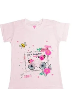 Cycle with Lots of Flowers Tee Shirt - Light Peach