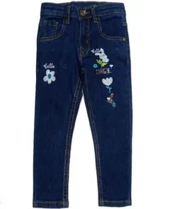 Hello Daisy Flowesr Slim Fit Denim Pant - Dark Blue