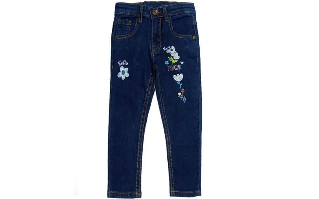 Hello Daisy Flowesr Slim Fit Denim Pant - Dark Blue