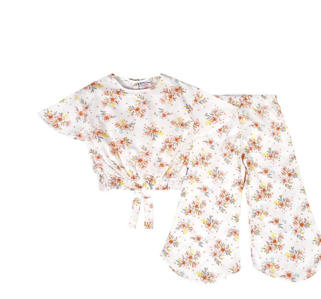 Beautiful Floral Fish Cut Top & Trouser - Off White