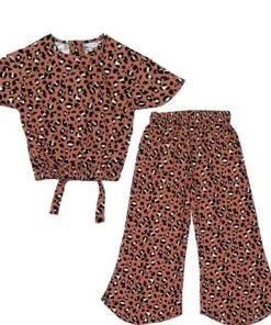 Leopard Print Fish Cut Top & Flapper - Brown