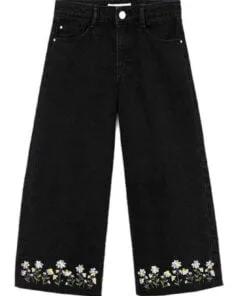 Lily Flowers Bunch On Bottom Denim Pants - Black