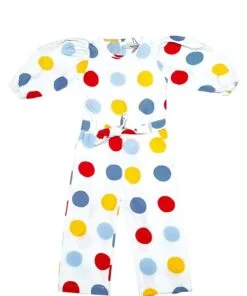 Multi Color Circle Puff Sleeves Jumpsuits - White