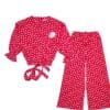 Polka Dot Woven Short Top with Bell Bottom Trouser - Red