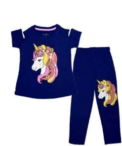 Sequence Multi Color Hairs Unicorn Tee with Trouser - Ink Blue
