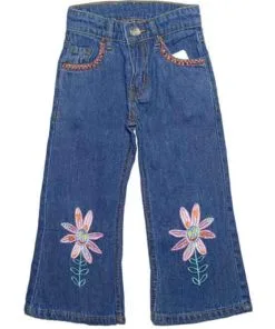 Smiley Sunflowers Flapper Denim Pant - Mid Blue