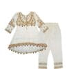 Tilla Work Back Tail Frock with Trouser & Dupatta - Off White