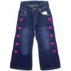 Vertical Pink Hearts Flapper Denim Pant - Dark Blue