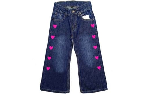 Vertical Pink Hearts Flapper Denim Pant - Dark Blue