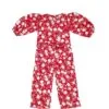 White Flowers Puff Sleeves Jumpsuits - Red
