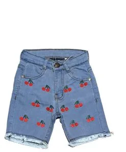 Cherries Denim Shorts – Sky Blue