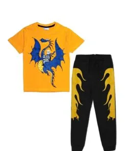 Dragon Fire Tee & Trouser - Mustard & Black
