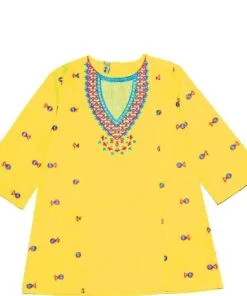 Front Cut Embroiderd Stylish Kurti - Yellow