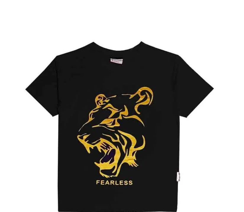 Golden Fearless Lion T Shirt Black