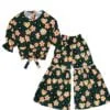 Hearts With Flowers Cotton Short Top with Gharrara - Hunter Green